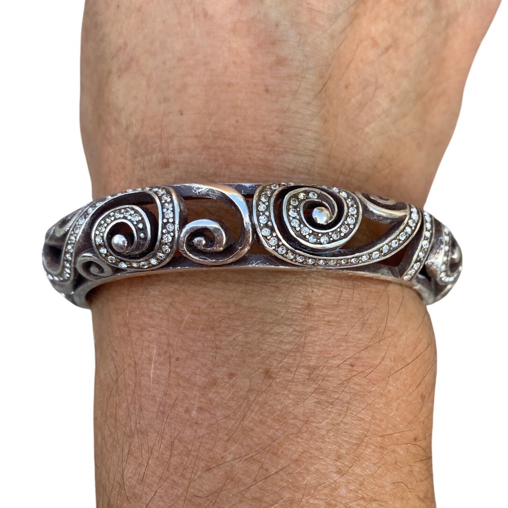 Brighton Silver Scroll Rhinestone Hinged Bangle B… - image 5